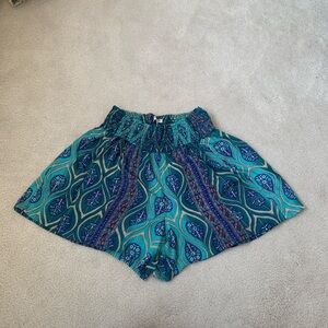 Earthbound Teal and Blue Patterned Shorts - Size M